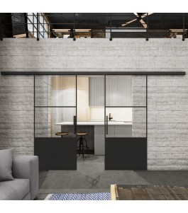 Glasschiebetür BLACK-LINE Loft Schwarzlack 33 Auf Klarglas