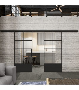 Glasschiebetür BLACK-LINE Loft Schwarzlack 34 Auf Klarglas