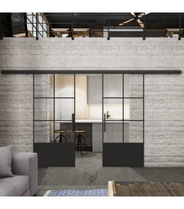 Glasschiebetür BLACK-LINE Loft Schwarzlack 35 Auf Klarglas