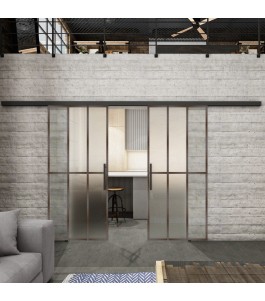 Glasschiebetür BLACK-LINE Loft Rosteisen Genietet 12 Blickdicht