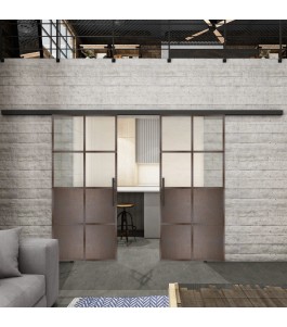 Glasschiebetür BLACK-LINE Loft Rosteisen Genietet 18 Blickdicht