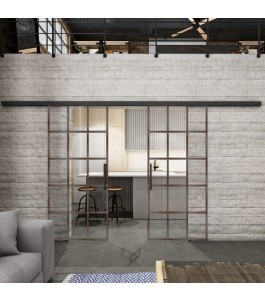 Glasschiebetür BLACK-LINE Loft Rosteisen Genietet 09 Auf Klarglas