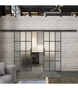 Glasschiebetür BLACK-LINE Loft Schwarzeisen Genietet 10 Blickdicht