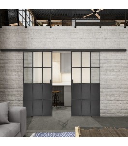 Glasschiebetür BLACK-LINE Loft Schwarzeisen Genietet 22 Blickdicht