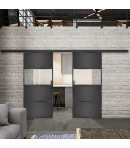 Glasschiebetür BLACK-LINE Loft Schwarzeisen Genietet 26 Blickdicht