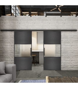 Glasschiebetür BLACK-LINE Loft Schwarzeisen Genietet 27 Blickdicht