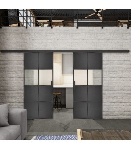 Glasschiebetür BLACK-LINE Loft Schwarzeisen Genietet 29 Blickdicht