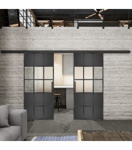 Glasschiebetür BLACK-LINE Loft Schwarzeisen Genietet 31 Blickdicht