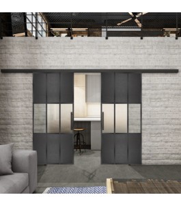 Glasschiebetür BLACK-LINE Loft Schwarzeisen Genietet 33 Blickdicht