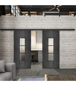 Glasschiebetür BLACK-LINE Loft Schwarzeisen Genietet 34 Blickdicht