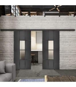 Glasschiebetür BLACK-LINE Loft Schwarzeisen Genietet 35 Blickdicht