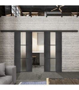 Glasschiebetür BLACK-LINE Loft Schwarzeisen Genietet 36 Blickdicht