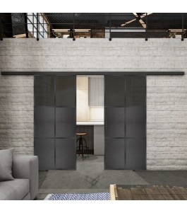 Glasschiebetür BLACK-LINE Loft Schwarzeisen Genietet 19 Auf Grauglas