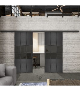 Glasschiebetür BLACK-LINE Loft Schwarzeisen Genietet 33 Auf Grauglas
