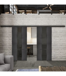 Glasschiebetür BLACK-LINE Loft Schwarzeisen Genietet 36 Auf Grauglas