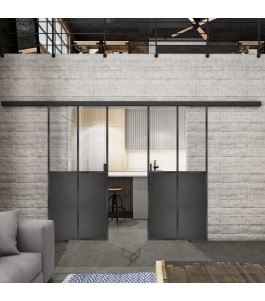 Glasschiebetür BLACK-LINE Loft Schwarzeisen Genietet 20 Auf Klarglas
