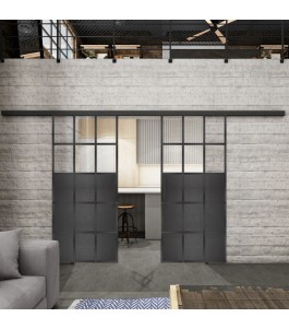 Glasschiebetür BLACK-LINE Loft Schwarzeisen Genietet 21 Auf Klarglas