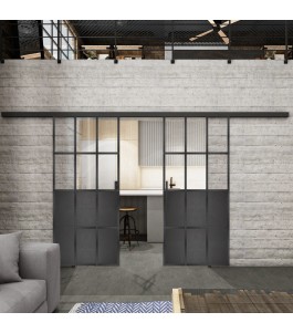 Glasschiebetür BLACK-LINE Loft Schwarzeisen Genietet 22 Auf Klarglas