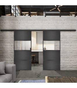 Glasschiebetür BLACK-LINE Loft Schwarzeisen Genietet 26 Auf Klarglas