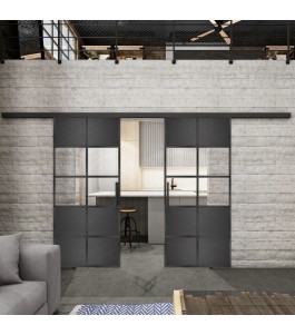 Glasschiebetür BLACK-LINE Loft Schwarzeisen Genietet 28 Auf Klarglas