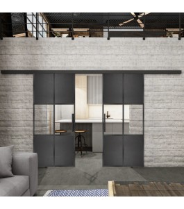 Glasschiebetür BLACK-LINE Loft Schwarzeisen Genietet 30 Auf Klarglas