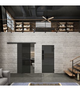 Glasschiebetür BLACK-LINE Loft Schwarzlack 04 Auf Grauglas