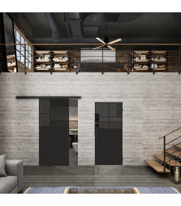 Glasschiebetür BLACK-LINE Loft Schwarzlack 23 Auf Grauglas