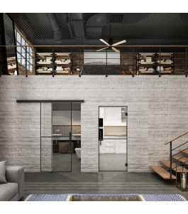 Glasschiebetür BLACK-LINE Loft Schwarzlack 04 Auf Klarglas