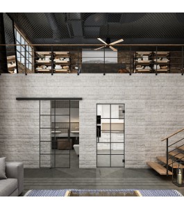 Glasschiebetür BLACK-LINE Loft Schwarzlack 05 Auf Klarglas