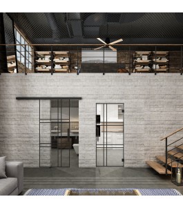 Glasschiebetür BLACK-LINE Loft Schwarzlack 20 Auf Klarglas