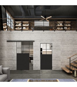 Glasschiebetür BLACK-LINE Loft Schwarzlack 23 Auf Klarglas