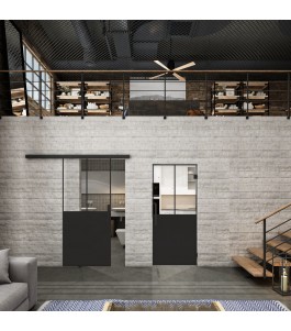 Glasschiebetür BLACK-LINE Loft Schwarzlack 26 Auf Klarglas