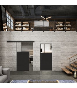 Glasschiebetür BLACK-LINE Loft Schwarzlack 29 Auf Klarglas