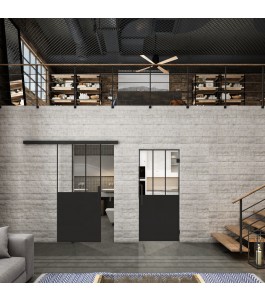 Glasschiebetür BLACK-LINE Loft Schwarzlack 30 Auf Klarglas
