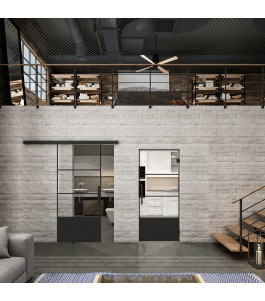 Glasschiebetür BLACK-LINE Loft Schwarzlack 32 Auf Klarglas