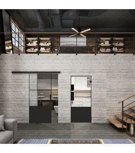 Glasschiebetür BLACK-LINE Loft Schwarzlack 33 Auf Klarglas