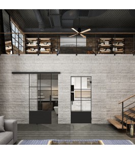 Glasschiebetür BLACK-LINE Loft Schwarzlack 35 Auf Klarglas