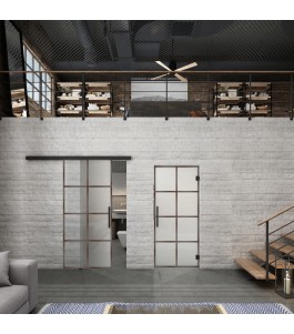 Glasschiebetür BLACK-LINE Loft Rosteisen Genietet 06 Blickdicht