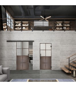 Glasschiebetür BLACK-LINE Loft Rosteisen Genietet 18 Blickdicht