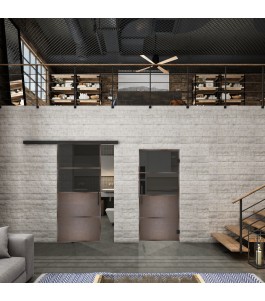 Glasschiebetür BLACK-LINE Loft Rosteisen Genietet 14 Auf Grauglas