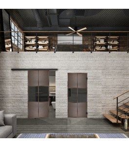 Glasschiebetür BLACK-LINE Loft Rosteisen Genietet 30 Auf Grauglas