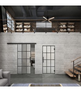 Glasschiebetür BLACK-LINE Loft Schwarzeisen Genietet 10 Blickdicht