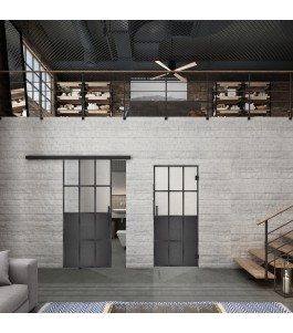 Glasschiebetür BLACK-LINE Loft Schwarzeisen Genietet 22 Blickdicht