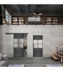 Glasschiebetür BLACK-LINE Loft Schwarzeisen Genietet 28 Blickdicht