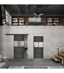 Glasschiebetür BLACK-LINE Loft Schwarzeisen Genietet 29 Blickdicht