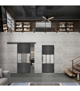Glasschiebetür BLACK-LINE Loft Schwarzeisen Genietet 33 Blickdicht