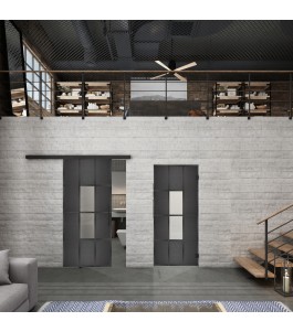 Glasschiebetür BLACK-LINE Loft Schwarzeisen Genietet 35 Blickdicht