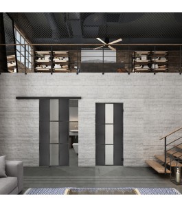 Glasschiebetür BLACK-LINE Loft Schwarzeisen Genietet 36 Blickdicht