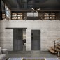 Glasschiebetür BLACK-LINE Loft Schwarzeisen Genietet 18 Auf Grauglas Glasschiebetür BLACK-LINE Loft Schwarzeisen Genietet 18 Auf Grauglas