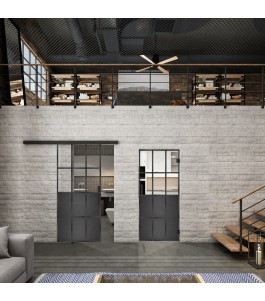 Glasschiebetür BLACK-LINE Loft Schwarzeisen Genietet 22 Auf Klarglas